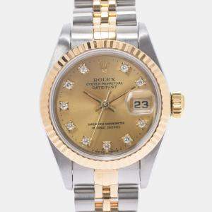 Pre Owned Rolex Champagne 18K Yellow Gold And Stainless Steel Datejust 69173 Women's Wristwatch 26 mm