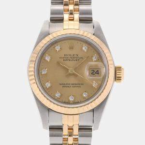 Pre Owned Rolex Champagne Diamonds 18K Yellow Gold And Stainless Steel Datejust 69173 Women's Wristwatch 26 mm