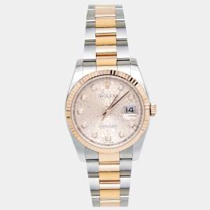 Pre Owned Rolex Pink Diamond 18k Everose Stainless Steel Datejust 116231 Women's Wristwatch 36 mm