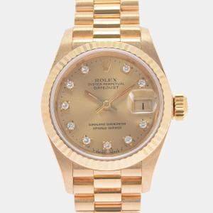 Pre Owned Rolex Champagne Diamonds 18K Yellow Gold President Datejust 69178 Automatic Women's Wristwatch 26 mm