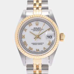 Pre Owned Rolex White 18K Yellow Gold And Stainless Steel Datejust 69173 Automatic Women's Wristwatch 26 mm