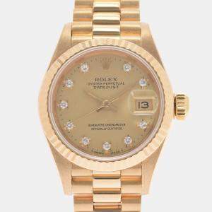 Pre Owned Rolex Champagne Diamonds 18K Yellow Gold Datejust 69178 Automatic Women's Wristwatch 26 mm