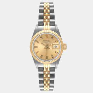 Pre Owned Rolex Champagne 18k Yellow Gold And Stainless Steel Datejust 69173 Automatic Women's Wristwatch 26 mm