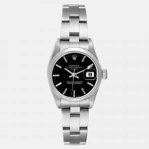 Rolex Black Stainless Steel Oyster Perpetual 79160 Women's Wristwatch 25 mm