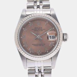 Pre Owned Rolex Pink 18K White Gold And Stainless Steel Datejust 69174 Automatic Women's Wristwatch 26 mm