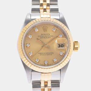 Pre Owned Rolex Champagne Diamonds 18K Yellow Gold And Stainless Steel Datejust 69173G Automatic Women's Wristwatch 26 mm