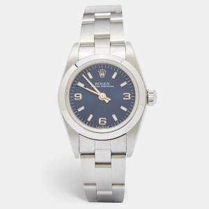 Pre Owned Rolex Blue Stainless Steel Oyster Perpetual 76080 Women's Wristwatch 24 MM