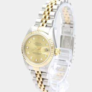 Pre Owned Rolex Champagne Diamond 18k Yellow Gold And Stainless Steel Datejust 79173G Automatic Women's Wristwatch 26 mm