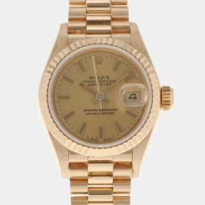 Pre Owned Rolex Champagne 18k Yellow Gold Datejust 69178 Automatic Women's Wristwatch 26 mm