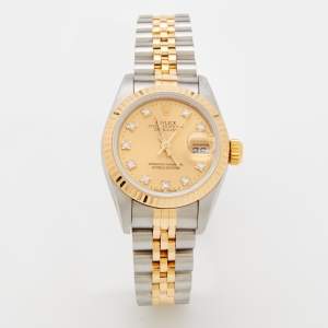 Pre Owned Rolex Champagne Diamonds 18K Yellow Gold And Stainless Steel Datejust 69173 Women's Wristwatch 26 mm