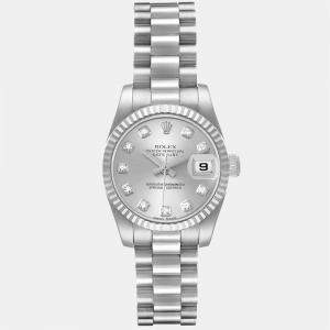Rolex Silver Diamonds 18K White Gold President Datejust 179179 Automatic Women's Wristwatch 26 mm