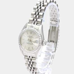 Pre Owned Rolex Silver Stainless Steel Oyster Perpetual Date 79240 Automatic Women's Wristwatch 25 mm