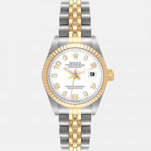 Rolex White 18k Yellow Gold And Stainless Steel Datejust 69173 Automatic Women's Wristwatch 26 mm