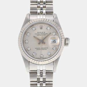 Rolex Silver Diamond 18k White Gold And Stainless Steel Datejust 69174 Automatic Women's Wristwatch 26 mm