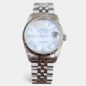 Rolex MOP 18K White Gold Stainless Steel Datejust 116234 Men's Wristwatch 36 mm