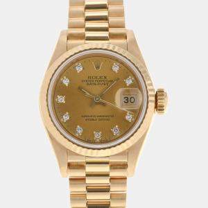 Rolex Champagne Diamonds 18K Yellow Gold Datejust 69178 Automatic Women's Wristwatch 26 mm