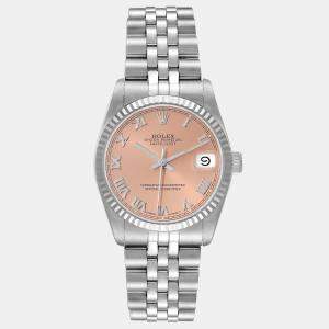 Pre Owned Rolex Pink 18K White Gold And Stainless Steel Datejust 68274 Automatic Women's Wristwatch 31 mm
