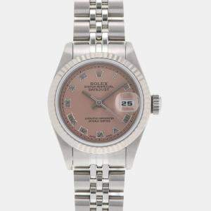 Rolex Pink 18K White Gold And Stainless Steel Datejust 69174 Women's Wristwatch 26 mm