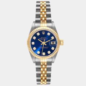 Pre Owned Rolex Blue Diamonds 18K Yellow Gold And Stainless Steel Datejust 69173 Women's Wristwatch 26 mm