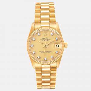 Pre Owned Rolex Champagne Diamonds 18K Yellow Gold President Datejust 68278 Automatic Women's Wristwatch 31 mm