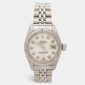 Rolex Mother Of Pearl Diamonds 18K White Gold Stainless Steel Datejust 69174 Women's Wristwatch 26 mm