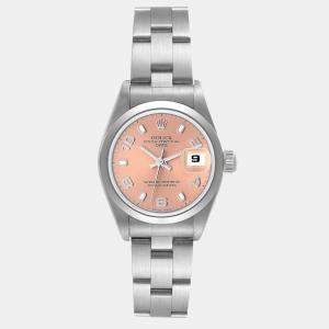 Rolex Salmon Stainless Steel Oyster Perpetual Date 69160 Women's Wristwatch 26 mm