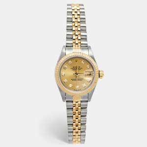 Rolex Champagne Diamonds 18K Yellow Gold Stainless Steel Datejust 69173 Women's Wristwatch 26 mm