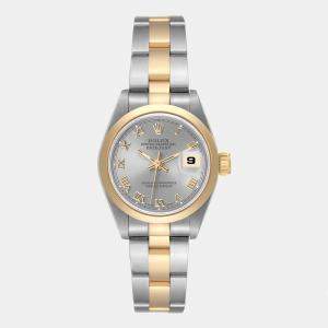 Rolex Slate 18k Yellow Gold And Stainless Steel Datejust 69163 Women's Wristwatch 26 mm