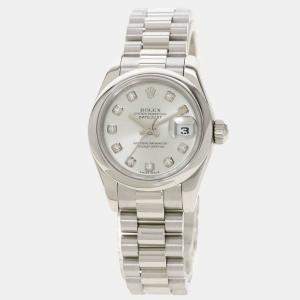Rolex Silver Diamonds Platinum Datejust 179166 Women's Wristwatch 26 mm