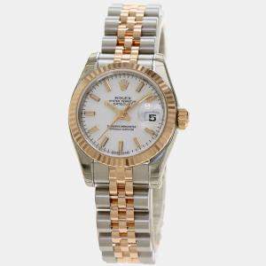 Rolex White 18K Rose Gold And Stainless Steel Datejust 179171 Women's Wristwatch 26 mm
