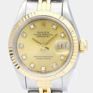 Rolex Champagne Diamonds 18K Yellow Gold And Stainless Steel Datejust 69173 Women's Wristwatch 26 mm