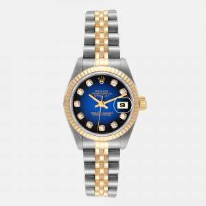 Rolex Blue Diamonds 18K Yellow Gold And Stainless Steel Datejust 69173 Women's Wristwatch 26 mm