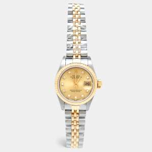 Rolex Champagne Diamonds 18K Yellow Gold And Stainless Steel Datejust 69173 Women's Wristwatch 26 mm