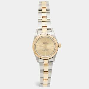 Rolex Champagne 18k Yellow Gold Stainless Steel Oyster Perpetual 76193 Women's Wristwatch 24 mm