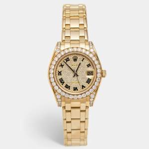Rolex Diamond Pave 18K Yellow Gold Pearlmaster Datejust 81158 Women's Wristwatch 34 mm