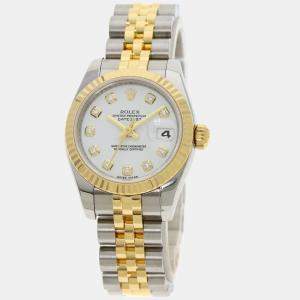 Rolex White Diamonds 18K Yellow Gold And Stainless Steel Datejust 179173G Women's Wristwatch 26 mm