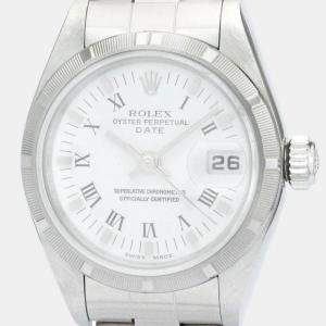 Rolex White Stainless Steel Oyster Perpetual Date 79190 Automatic Women's Wristwatch 25 mm