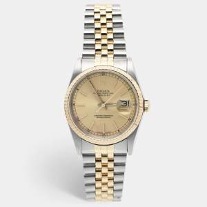 Rolex Champagne 18k Yellow Gold And Stainless Steel Datejust 16233 Men's Wristwatch 36 mm
