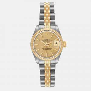 Rolex Datejust Steel Yellow Gold Champagne Linen Dial Ladies Watch 69173 26 mm