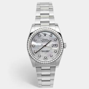 Rolex Mother of Pearl Stainless Steel Diamond Datejust 116244 Women's Wristwatch 36 mm