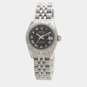 Rolex Black 18k White Gold And Stainless Steel Datejust 179174 Automatic Women's Wristwatch 26 mm