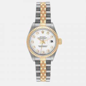 Pre Owned Rolex Datejust Steel Yellow Gold White Diamond Dial Ladies Watch 79173 26 mm