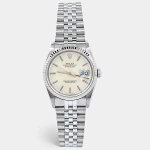 Rolex Silver Sunburst 18K White Gold Stainless Steel Datejust 16234 Men's Wristwatch 36 mm