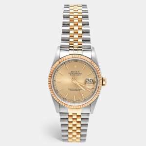 Rolex Champagne 18k Yellow Gold Stainless Steel Datejust 16233 Men's Wristwatch 36 mm