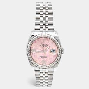Rolex Pink 18K White Gold Stainless Steel Diamond Datejust 116244-0004 Women's Wristwatch 36 mm