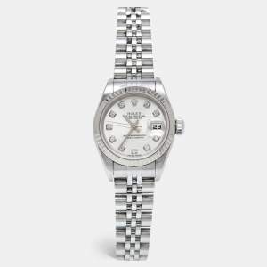 Rolex Silver 18K White Gold Stainless Steel Diamond Datejust 79174 Women's Wristwatch 26 mm