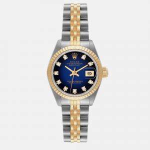 Rolex Datejust Blue Vignette Diamond Dial Steel Yellow Gold Ladies Watch 69173 26 mm