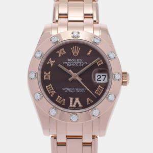 Rolex Brown Diamond 18k Rose Gold Pearlmaster 81315 Automatic Women's Wristwatch 34 mm