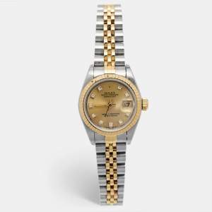 Rolex Champagne Diamond 18k Yellow Gold And Stainless Steel Datejust 69173 Automatic Women's Wristwatch 26 mm