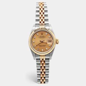 Pre Owned Rolex Champagne Diamond 18k Yellow Gold And Stainless Steel Datejust 69173 Automatic Women's Wristwatch 26 mm